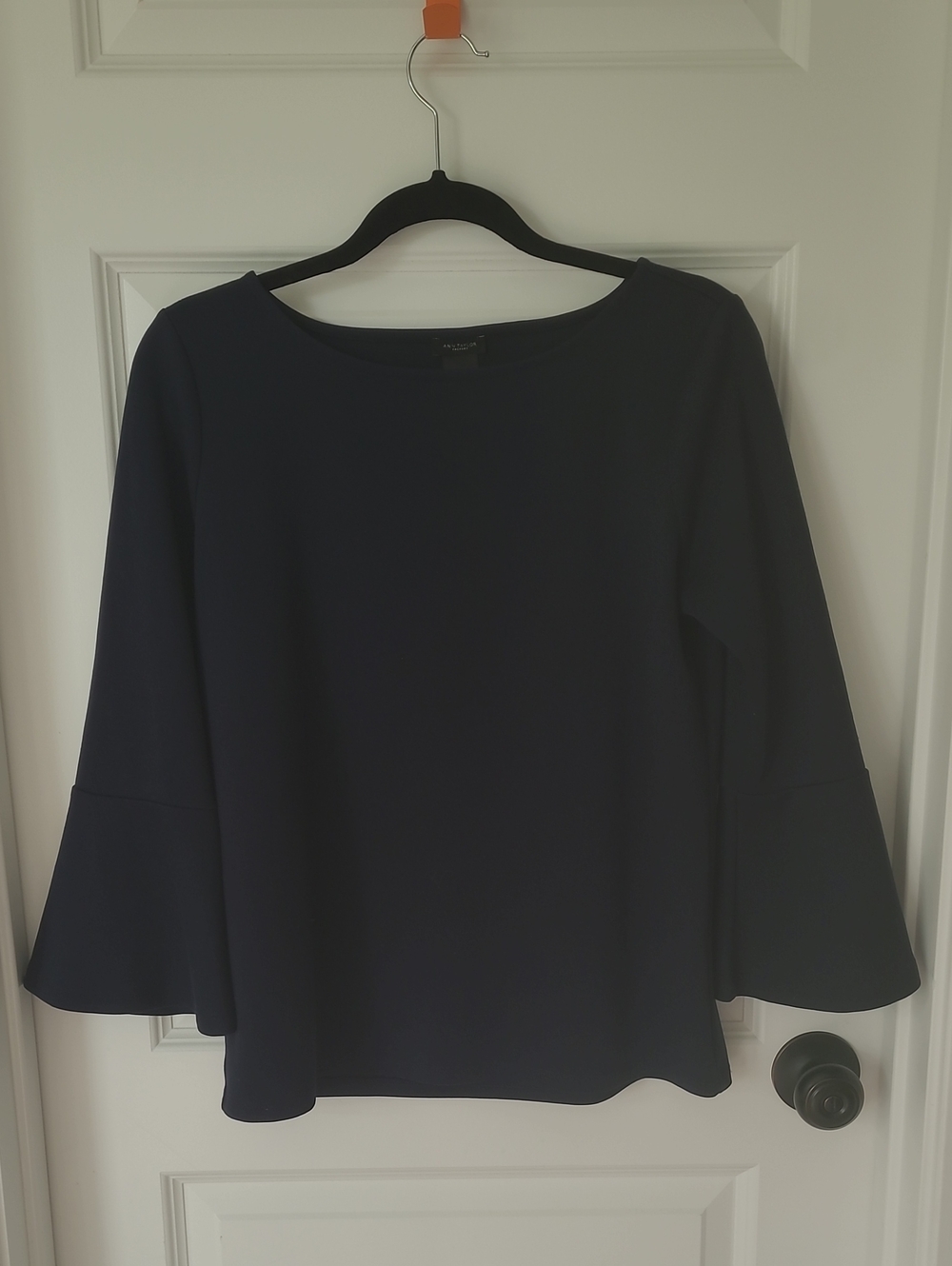 Women's Ann Taylor Factory  Navy Bell-Sleeve Crewneck Top Size Medium